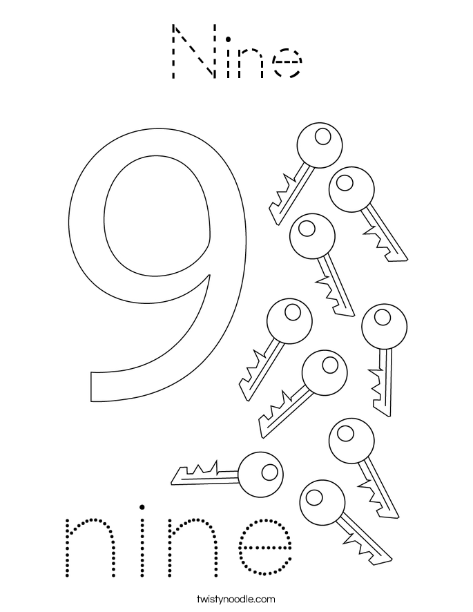 Nine Coloring Page - Tracing - Twisty Noodle