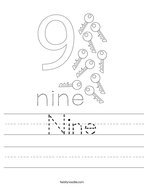 Nine Handwriting Sheet