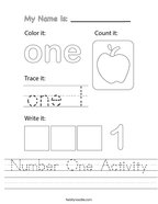 Number One Activity Handwriting Sheet