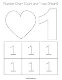 Number One- Count and Trace (Heart) Coloring Page