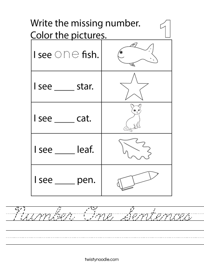 Number One Sentences Worksheet