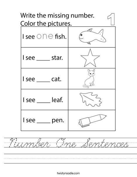Number One Sentences Worksheet