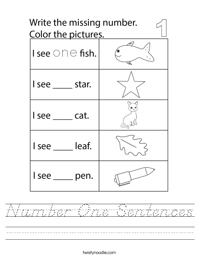 Number One Sentences Worksheet