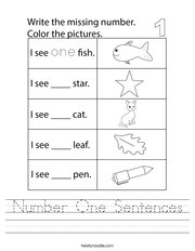 Number One Sentences Handwriting Sheet