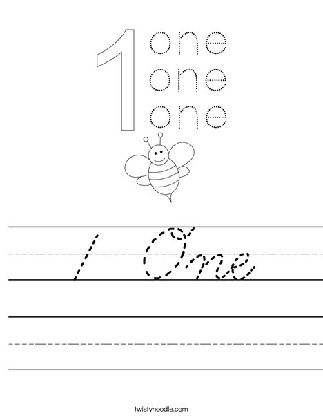 1 One Worksheet - Cursive - Twisty Noodle