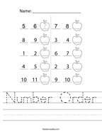 Number Order Handwriting Sheet