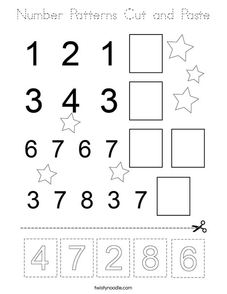 Number Patterns Cut and Paste Coloring Page