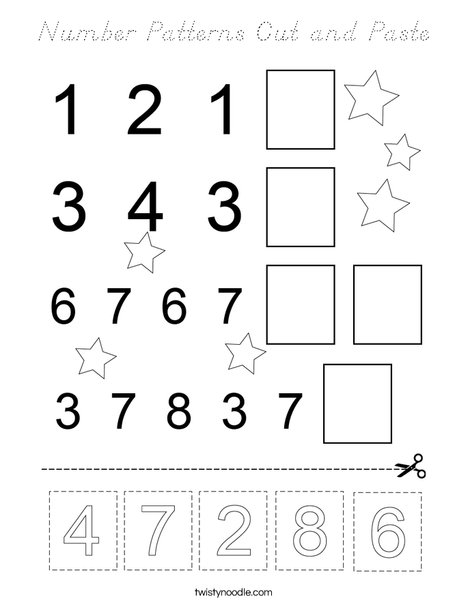 Number Patterns Cut and Paste Coloring Page