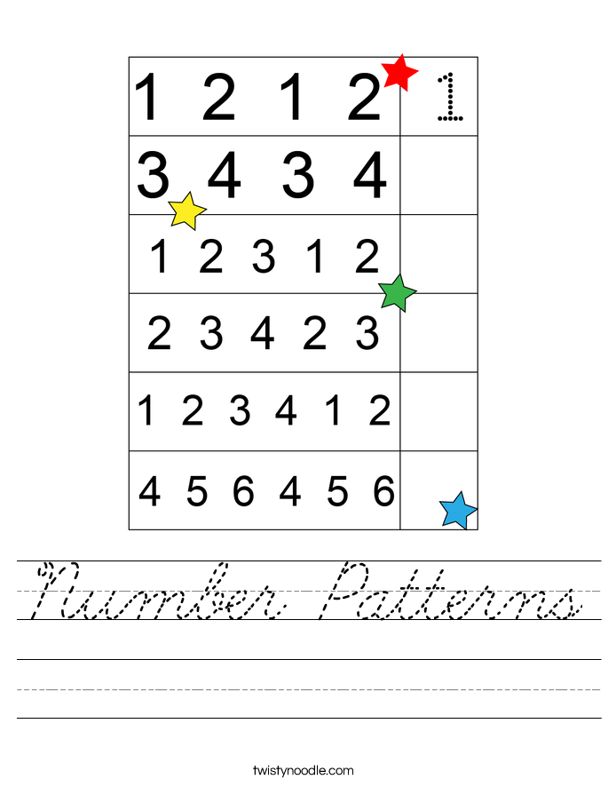 number patterns worksheet cursive twisty noodle
