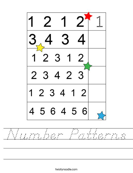 Number Patterns Worksheet