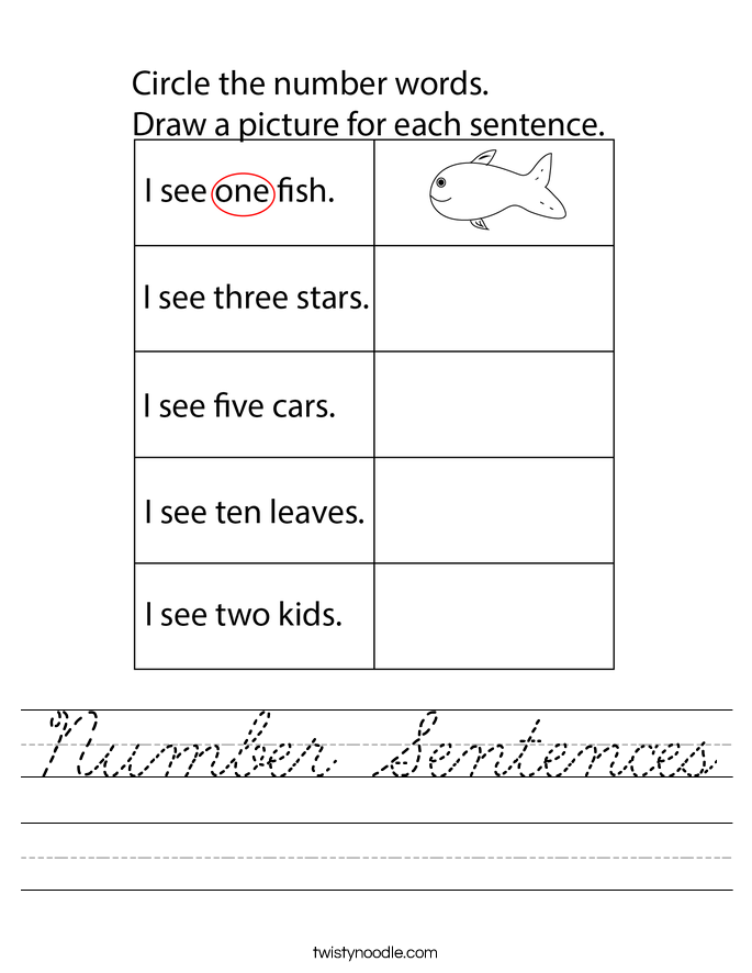 Number Sentences Worksheet