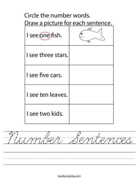 Number Sentences Worksheet