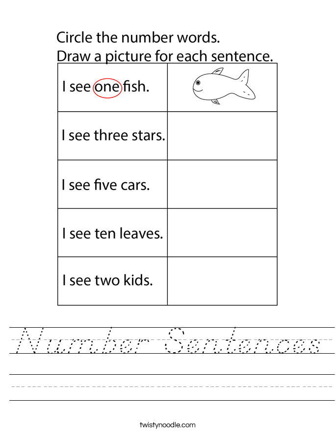 Number Sentences Worksheet