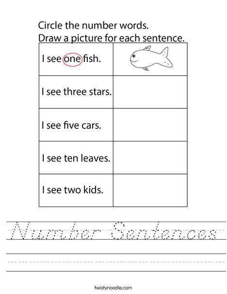Number Sentences Worksheet