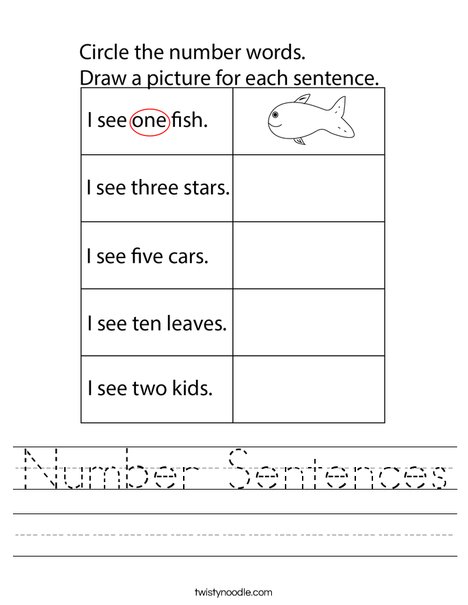 Number Sentences Worksheet