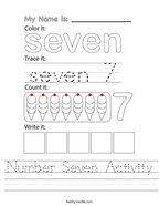 Number Seven Activity Handwriting Sheet