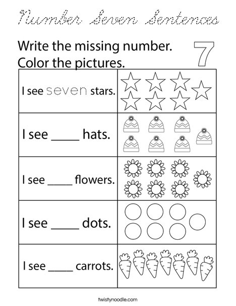 Number Seven Sentences Coloring Page