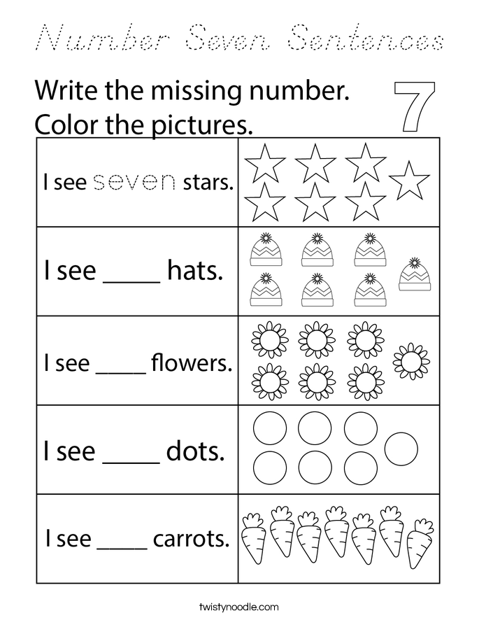 Number Seven Sentences Coloring Page