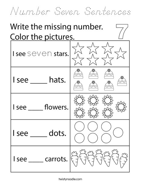 Number Seven Sentences Coloring Page