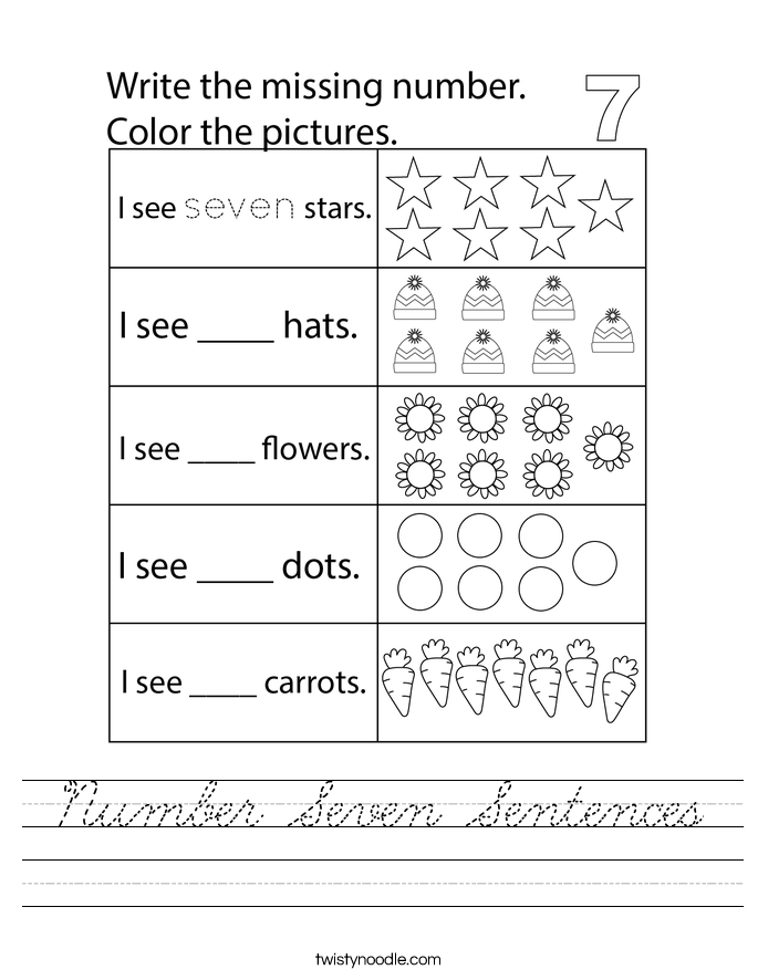 Number Seven Sentences Worksheet