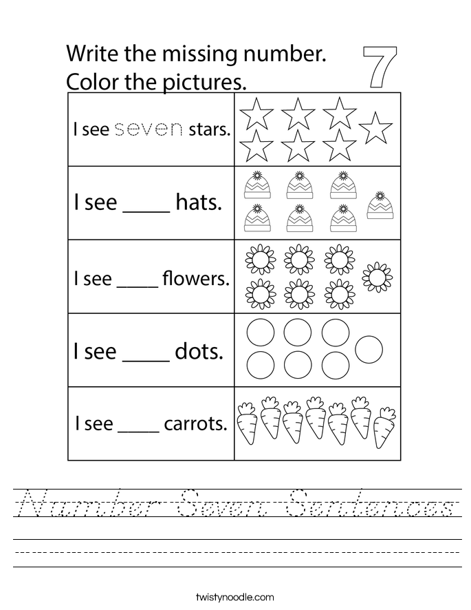 Number Seven Sentences Worksheet