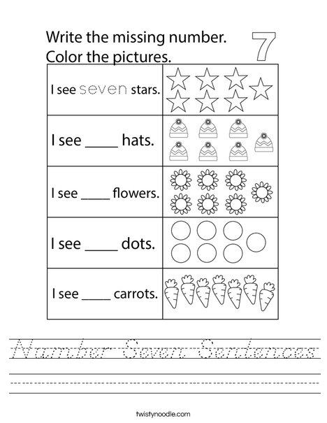 Number Seven Sentences Worksheet