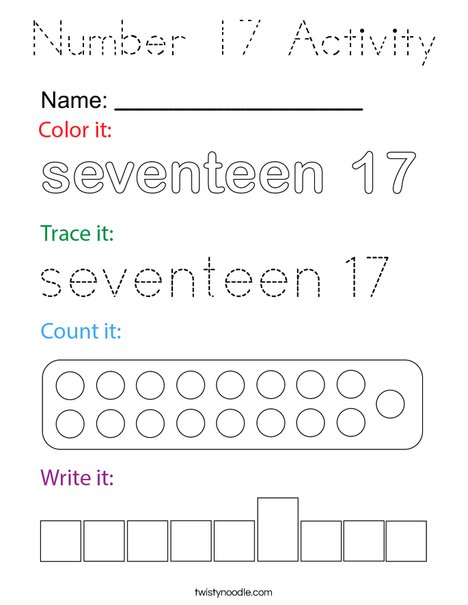 Number Seventeen Activity Coloring Page