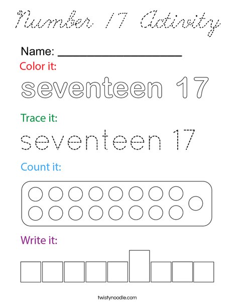 Number Seventeen Activity Coloring Page
