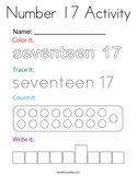 Number 17 Activity Coloring Page