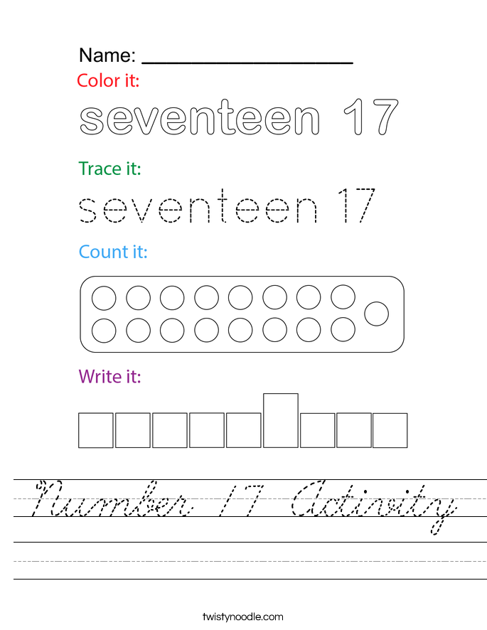 Number 17 Activity Worksheet