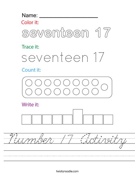 Number Seventeen Activity Worksheet