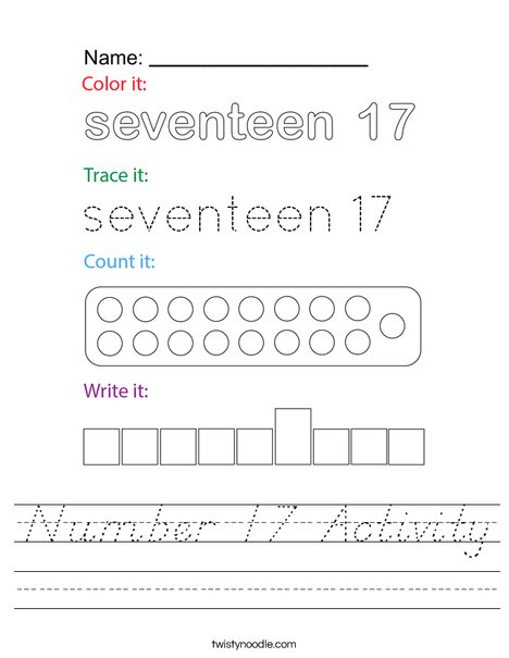 Number Seventeen Activity Worksheet