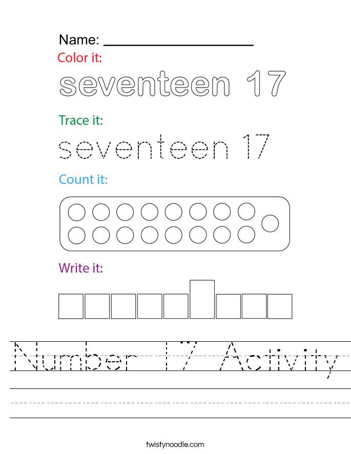 Number 17 Activity Worksheet Twisty Noodle Number 17 Activity Worksheet Twisty Noodle
