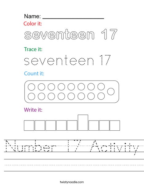 Number Seventeen Activity Worksheet