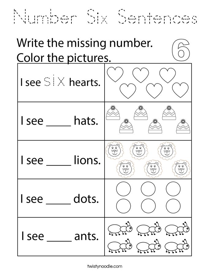 Number Six Sentences Coloring Page