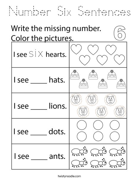 Number Six Sentences Coloring Page