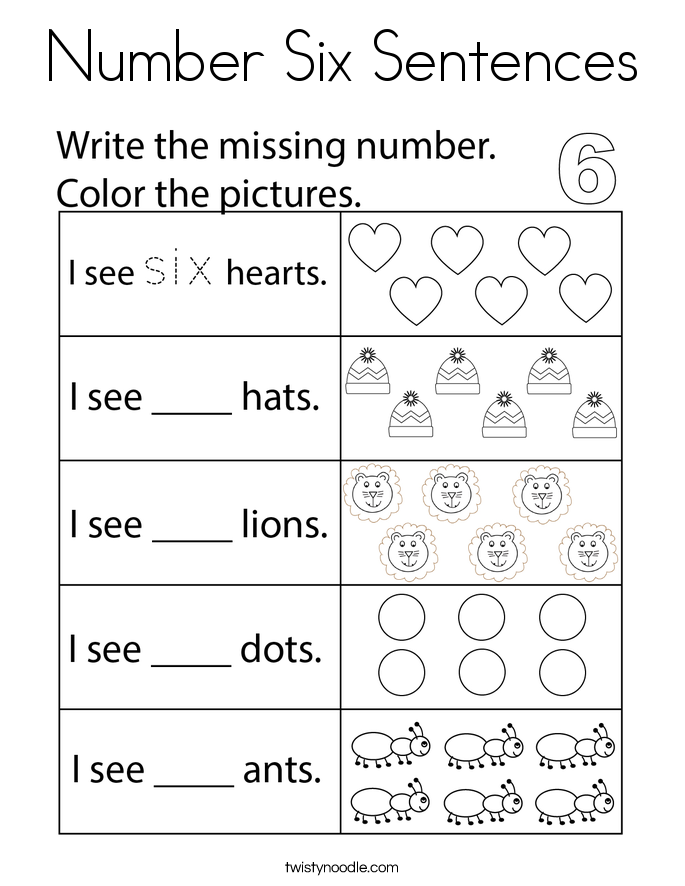 Number Six Sentences Coloring Page