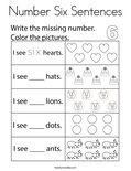 Number Six Sentences Coloring Page
