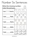Number Six Sentences Coloring Page