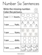 Number Six Sentences Coloring Page