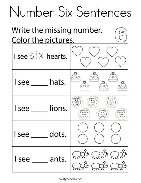 Number Six Sentences Coloring Page