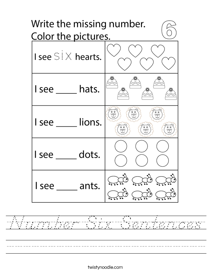 Number Six Sentences Worksheet
