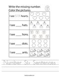 Number Six Sentences Worksheet