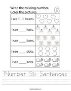 Number Six Sentences Handwriting Sheet