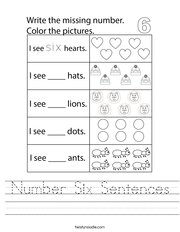 Number Six Sentences Handwriting Sheet