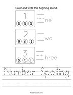 Number Spelling Handwriting Sheet