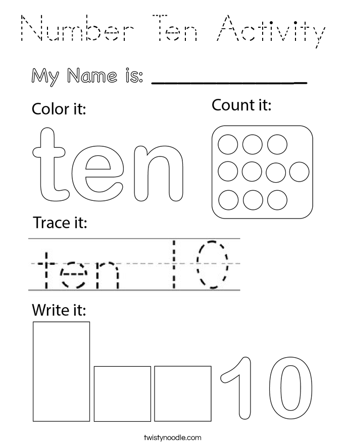Number Ten Activity Coloring Page