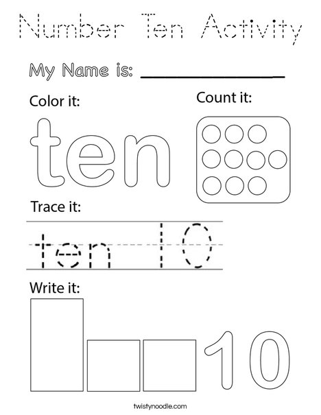 Number Ten Activity Coloring Page