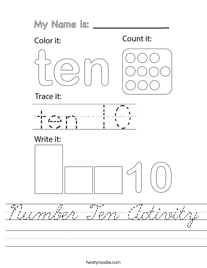 Cursive Handwriting Worksheets Numbers 10