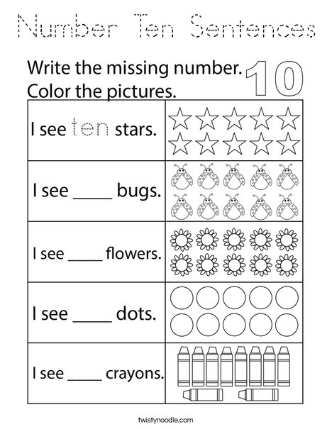 Number Ten Sentences Coloring Page